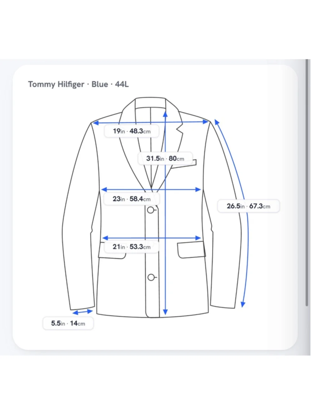 Tommy Hilfiger Blue Sport Coat Blazer Jacket Size 44L